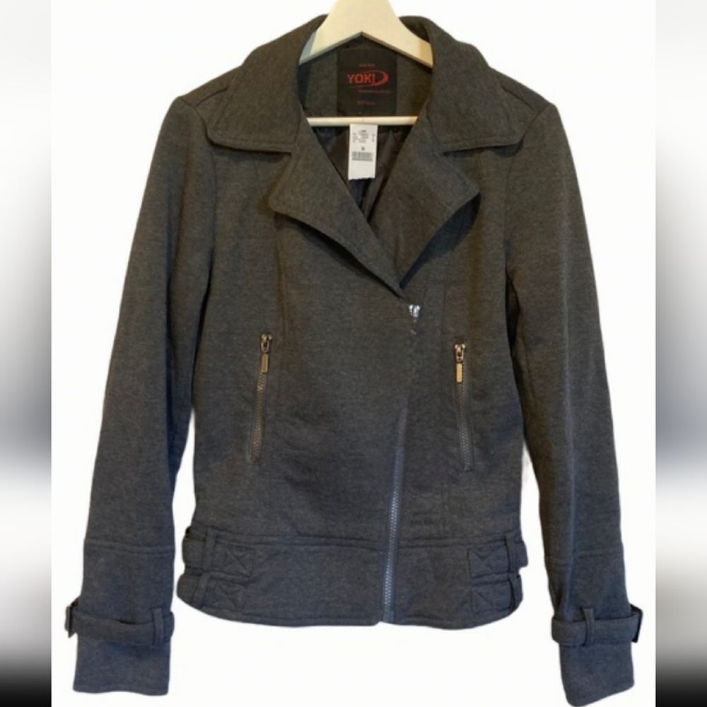 NWOT Vtg Yoki New York Biker Style Fleece Moto Jacket Zip Up Charcoal Gray L